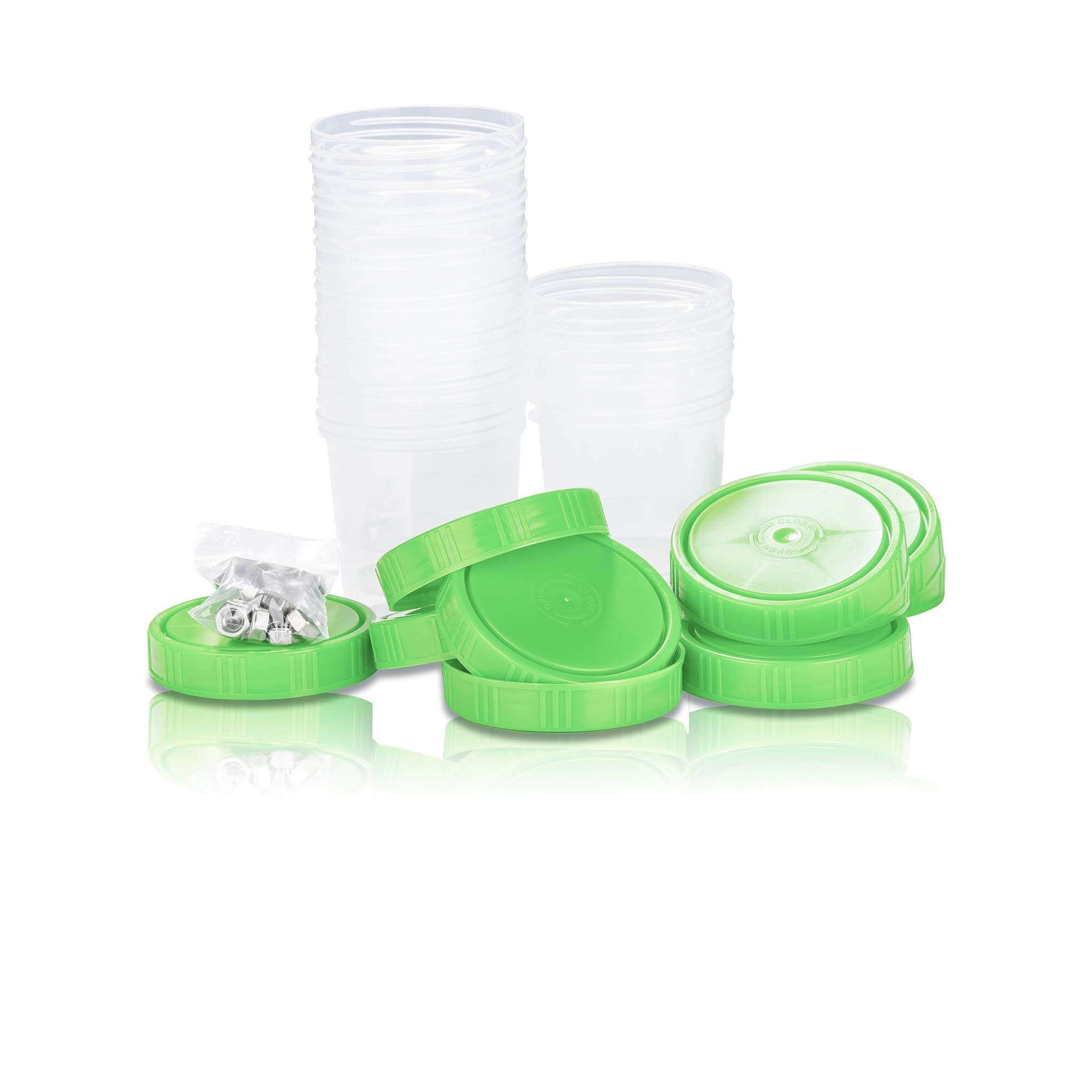 Plastic Beaker 100 ml with green lid - pack of 10